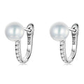925 Sterling Silver Earrings with Pavé Setting CZ and Shell Pearl, 1.4*0.6cm for Women
