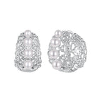 925 Sterling Silver Hoop Earrings with Synthetic Pearl and CZ, 1.1cm for Women