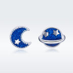 925 Sterling Silver Earrings for Women - Enamel Moon and Sun Design, 0.7x0.6cm, 0.6x0.8cm