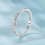 925 Sterling Silver Oxidized 0.18cm Wide Pavé Setting CZ Ring for Women - Size 6.0