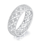 925 Sterling Silver & Platinum Plated Pavé CZ Ring Size 6 for Women