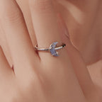 925 Sterling Silver Luminous Stone 0.80cm Moon Ring for Women