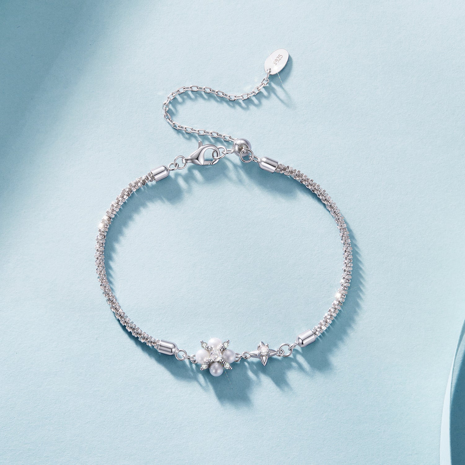 925 Sterling Silver Adjustable Moissanite & Natural Pearl Bracelet for Women