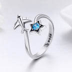 S925 Sterling Silver Star and Airplane Ring Set for Women