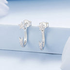 925 Sterling Silver CZ Earrings with White Gold Plating, 1.4x0.5cm for Women