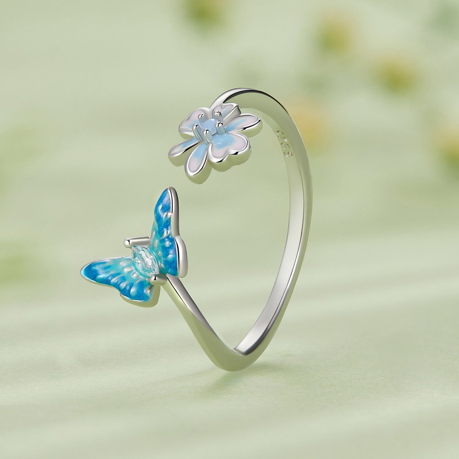 925 Sterling Silver Opal Nanometer Stone Platinum Plated Ring