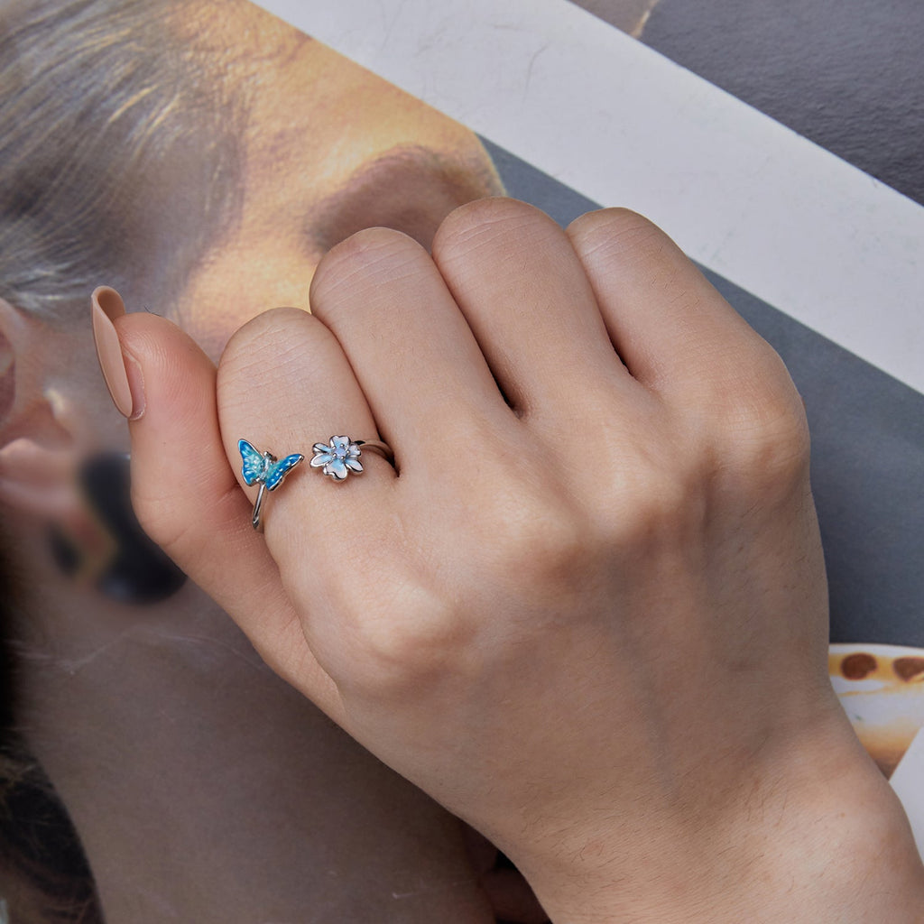 925 Sterling Silver Opal Nanometer Stone Platinum Plated Ring