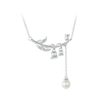 925 Sterling Silver Necklace with Quality Shell Pearl & Platinum Plating, 380mm Length for Women