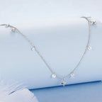 925 Sterling Silver Plated White Gold Pendant Necklace with CZ Charm for Women 38+6cm