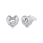 925 Sterling Silver Earrings with Pavé Setting CZ in White Gold, 0.8 x 0.9 cm