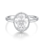 925 Sterling Silver Pavé Setting CZ White Gold Plated Ring with Transparent Glass for Women
