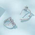 925 Sterling Silver Earrings with Pavé Setting CZ, Oxidized Finish, 1.3cm for Women