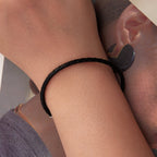 925 Sterling Silver Leather Rope Bracelet 17cm for Men