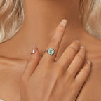 925 Sterling Silver Ring Size 6.0 with 11mm CZ & Transparent Glass for Women