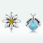925 Sterling Silver Ladybird Earrings with Pavé Set CZ, 0.7cm for Women