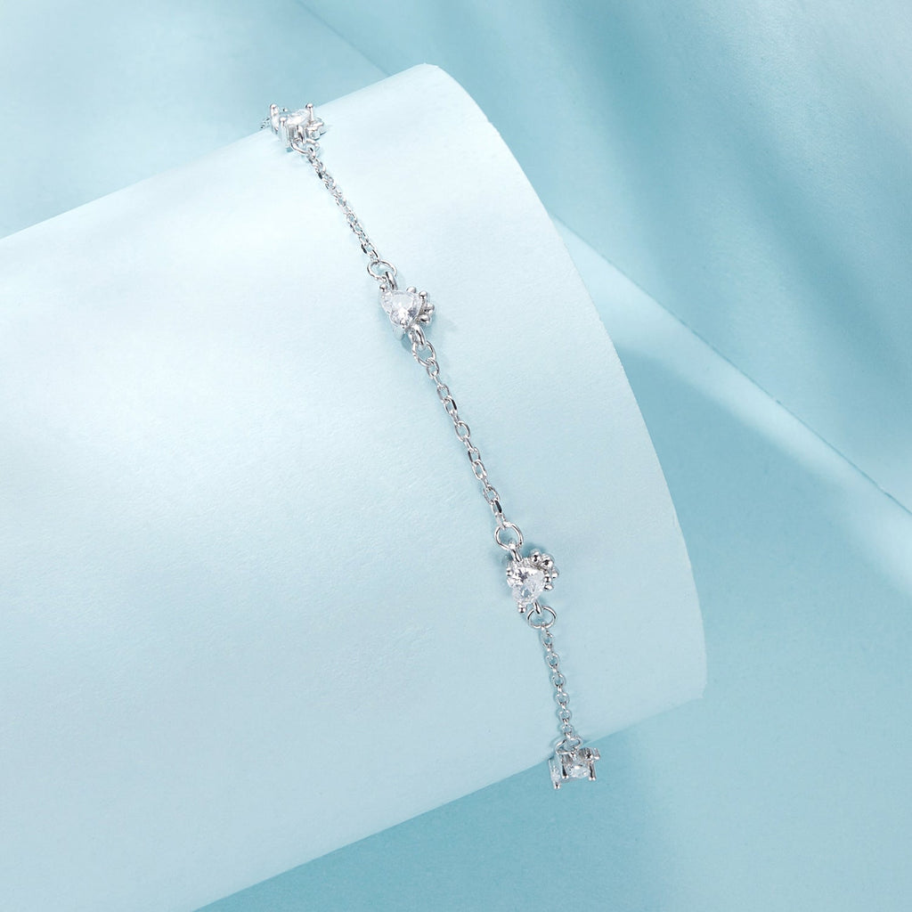925 Sterling Silver Bracelet with Pavé Setting CZ and White Gold Plating