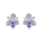 925 Sterling Silver Earrings with Nano Opal Stone and CZ, White Gold Plated, 0.7cm, for Women