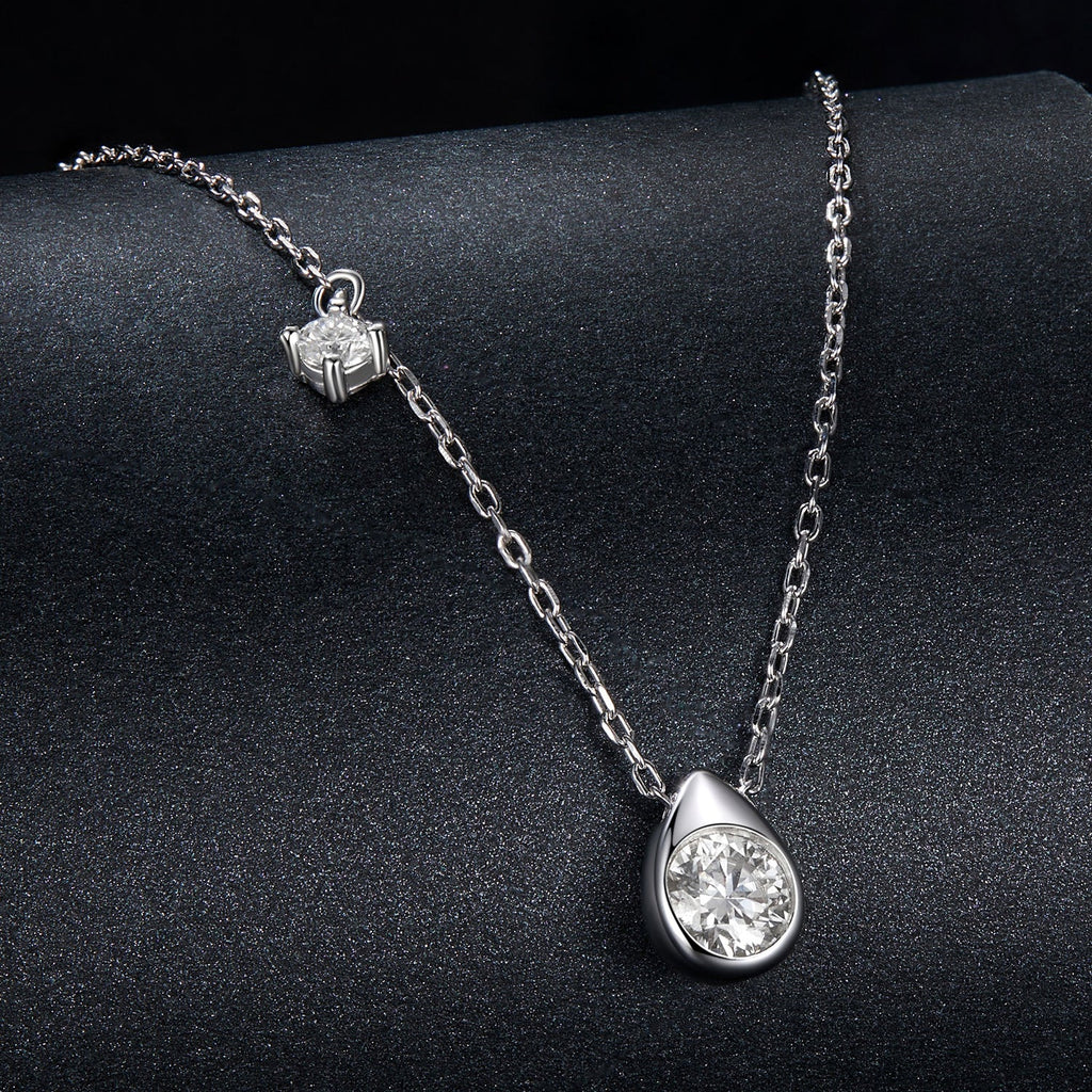 925 Sterling Silver + Moissanite Adjustable Necklace for Women - White Gold 0.5ct & 0.1ct
