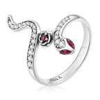 925 Sterling Silver Oxidized Snake Ring with Pavé Setting CZ for Women - Size 7.0
