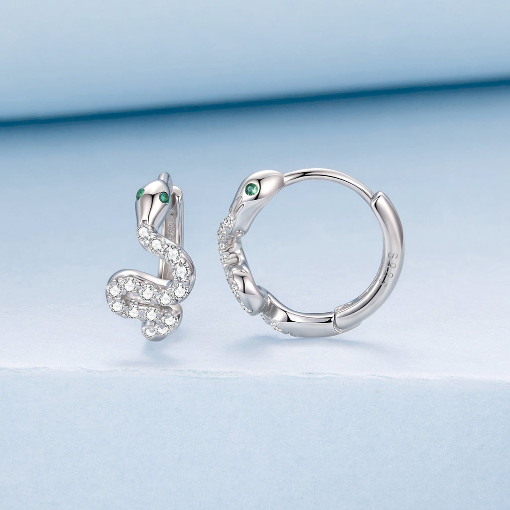 925 Sterling Silver Hoop Earrings with White Gold Plating and CZ Stones