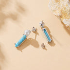925 Sterling Silver Earrings with Synthetic Turquoise and Pearl, 2.4*0.6cm for Women