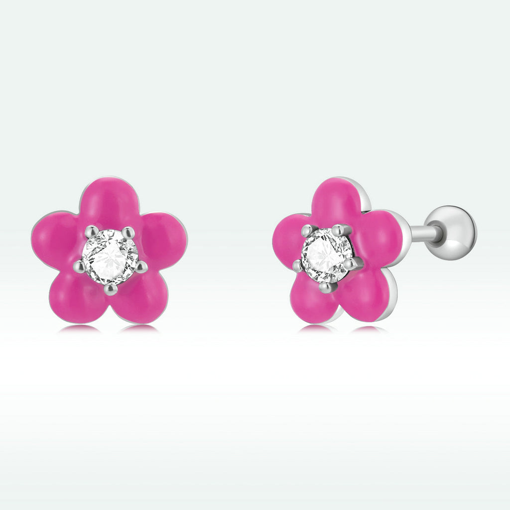S925 Sterling Silver CZ Pavé Enamel Oxidized Earrings