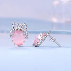 925 Sterling Silver White Gold Plated Earrings with Transparent Glass, 1.6x1.2cm for Women