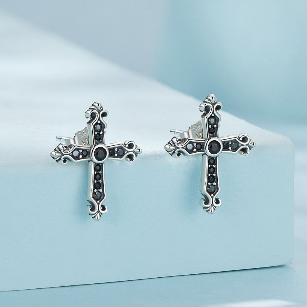 925 Sterling Silver Earrings with Pavé Setting CZ in Oxidized Silver, 15x12mm for Women