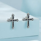 925 Sterling Silver Earrings with Pavé Setting CZ in Oxidized Silver, 15x12mm for Women