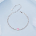 925 Sterling Silver White Gold Plated 8mm CZ Pendant Bracelet for Women