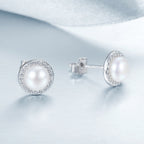 925 Sterling Silver Freshwater Pearl Earrings with CZ for Women