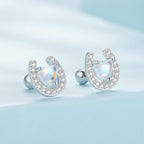 925 Sterling Silver Pavé Setting Moonstone Earrings with CZ and Platinum Plating