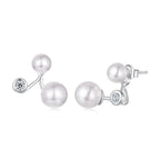 925 Sterling Silver Earrings with CZ and Synthetic Pearl, 1.7cm, White Gold Plated for Women