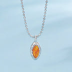 925 Sterling Silver Necklace with Synthetic Opal Pendant, 45cm, Plated White Gold for Women