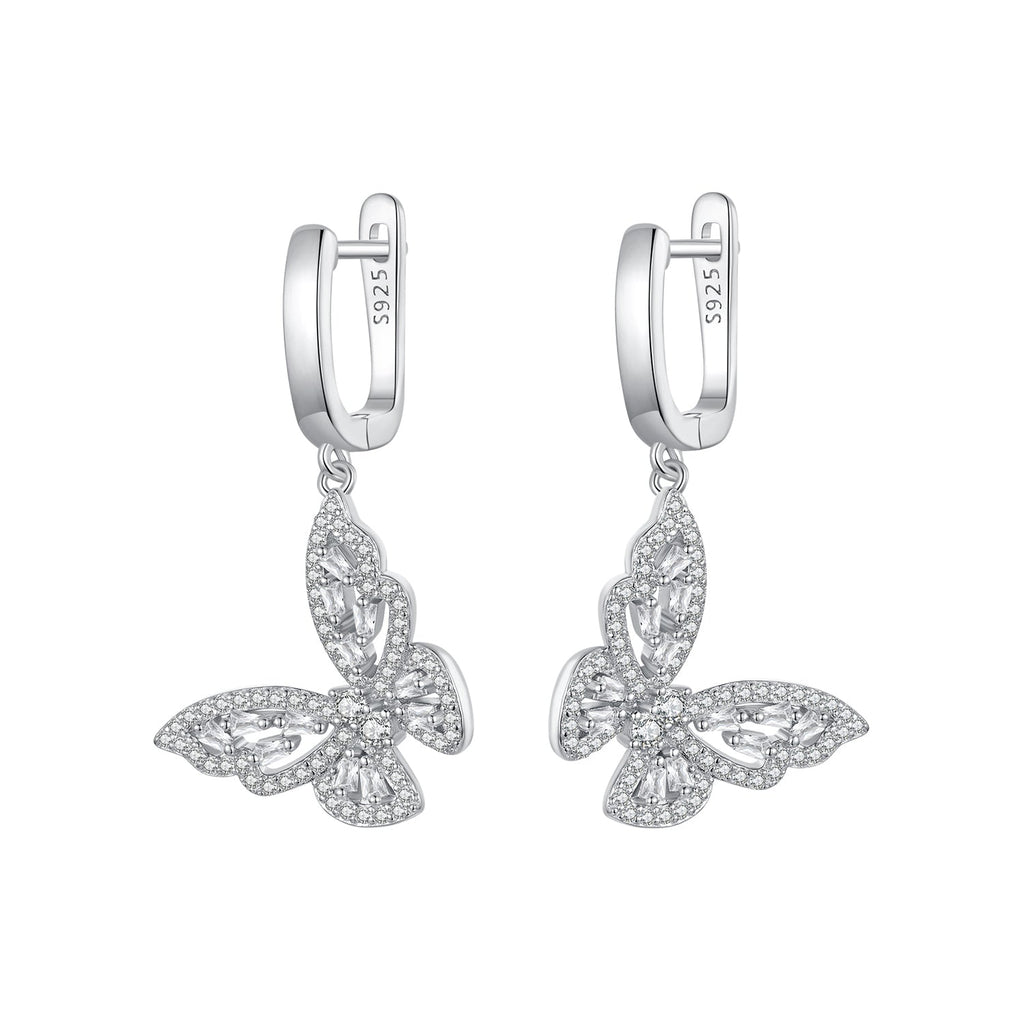 925 Sterling Silver Earrings with Pavé Setting CZ, 37x19mm for Women