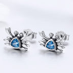 925 Sterling Silver Oxidized CZ Earrings 0.7cm x 1cm for Women