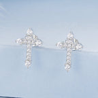 925 Sterling Silver Earrings with Pavé Setting CZ in White Gold Plating - 1.2x0.8cm for Women