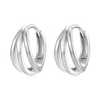 925 Sterling Silver Earrings with White Gold Plating, 1.3*0.6 cm, For Women