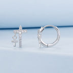 925 Sterling Silver Earrings with Pavé Setting CZ in White Gold, Size 13*8mm for Women