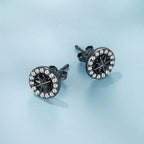 925 Sterling Silver Black Gold Plated Pavé CZ Earrings with Enamel for Women