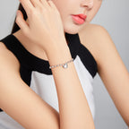 925 Sterling Silver Bracelet with Pavé Setting CZ and Platinum Plating, 17cm for Women