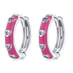 925 Sterling Silver Enamel CZ Earrings for Women, 1.2*0.3cm, Platinum Plated
