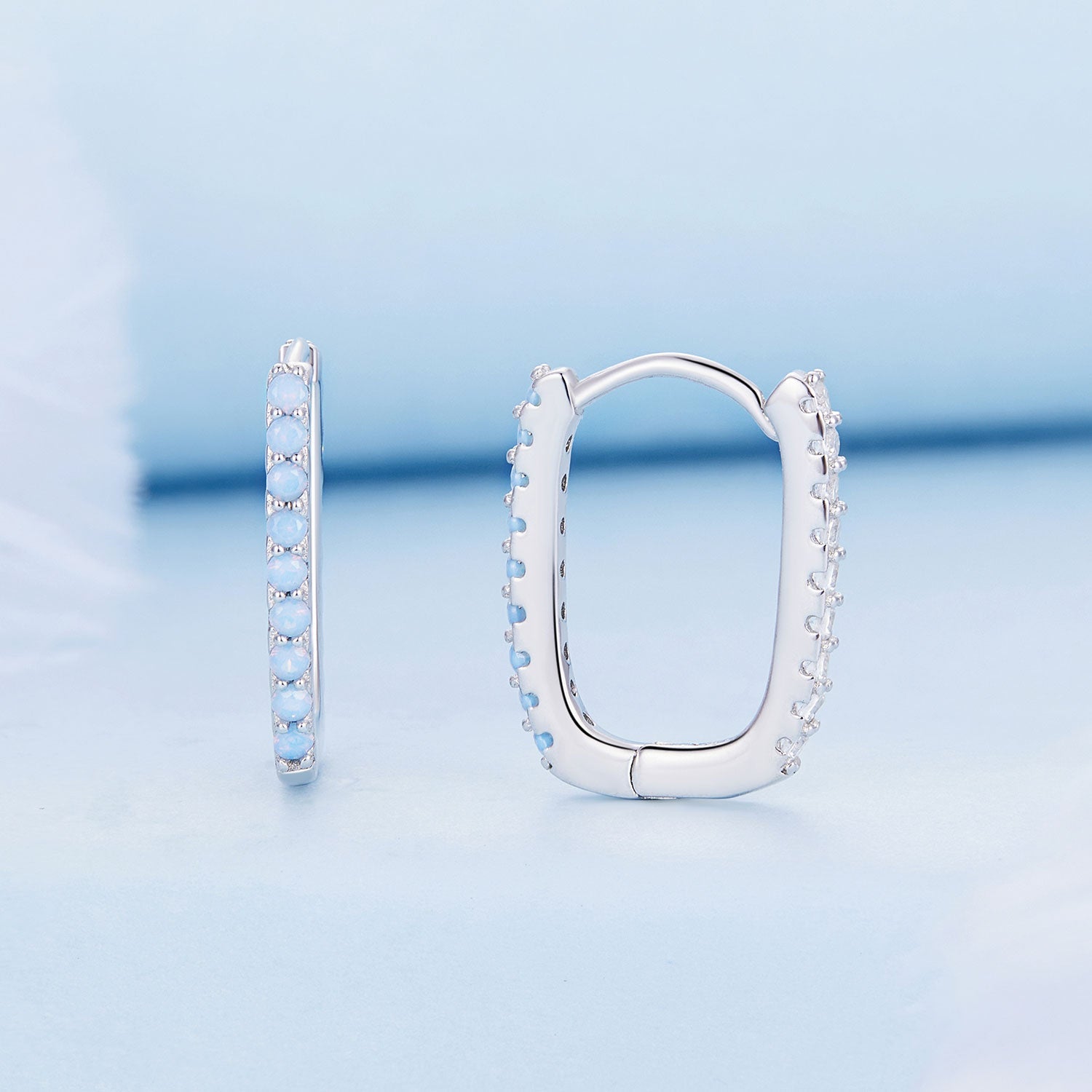 925 Sterling Silver Opal Earrings with Platinum Plating for Women