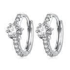 925 Sterling Silver Earrings with Pavé Setting CZ, Platinum Plated, 1.3x0.4cm, for Women