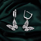 925 Sterling Silver Earrings with Pavé Setting CZ, 37x19mm for Women