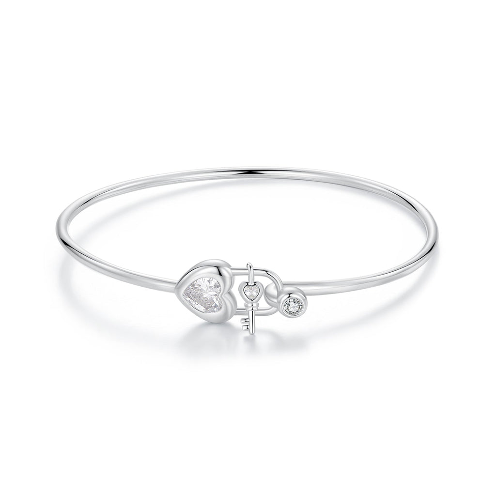 925 Sterling Silver Bracelet with CZ, 17mm, White Gold Plated, For Women