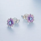 925 Sterling Silver Earrings with Pavé CZ and Enamel Process, 0.8cm, White Gold Plated for Women