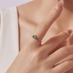 925 Sterling Silver White Gold Plated Transparent Glass Turtle Ring