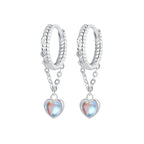 925 Sterling Silver White Gold Plated Moonstone Earrings 23x5mm for Women