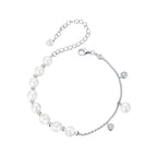 925 Sterling Silver 15+6cm White Gold Plated Bracelet with Quality Shell Pearl & CZ for Women